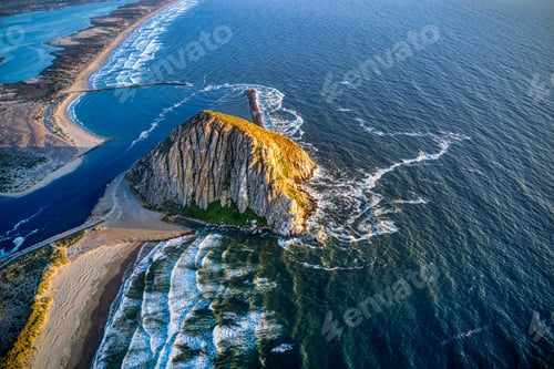 Preview: An Aerial Shot Of The Morro Rock In California At Sunset