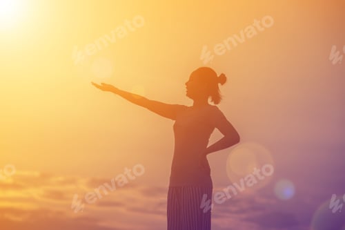 Preview: Young Woman Raise Hands Up For Her Success, Concept Of Success In Life.