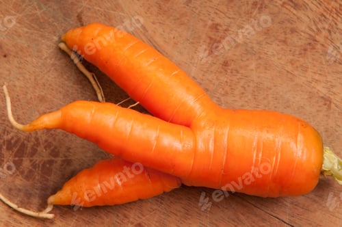Preview: An Overhead Shot Of Farm-Fresh Carrots Bent And Twisted