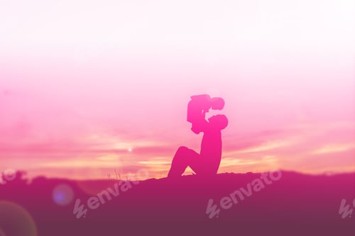 Preview: Silhouettes Of Father And Little Daughter Walking At Sunset