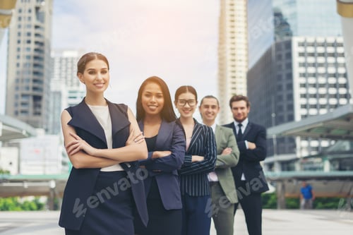 Preview: Portrait Of Business People Worker Team Outside.