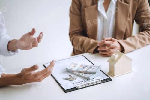 Preview: Real Estate Agent With Customer With House Contract, Home Loan And Insure Concept.