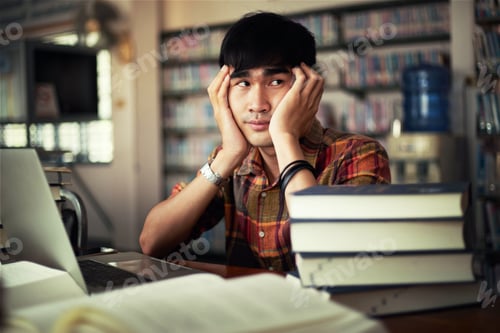 Preview: The Young Man Is Studying For Knowledge In The Library
