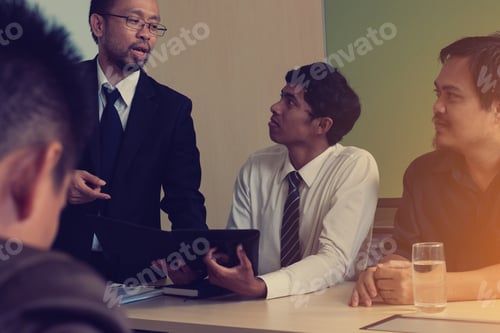 Preview: Business Teamwork Discussing Ideas And Planning About Profits Summary At Meeting Room ;