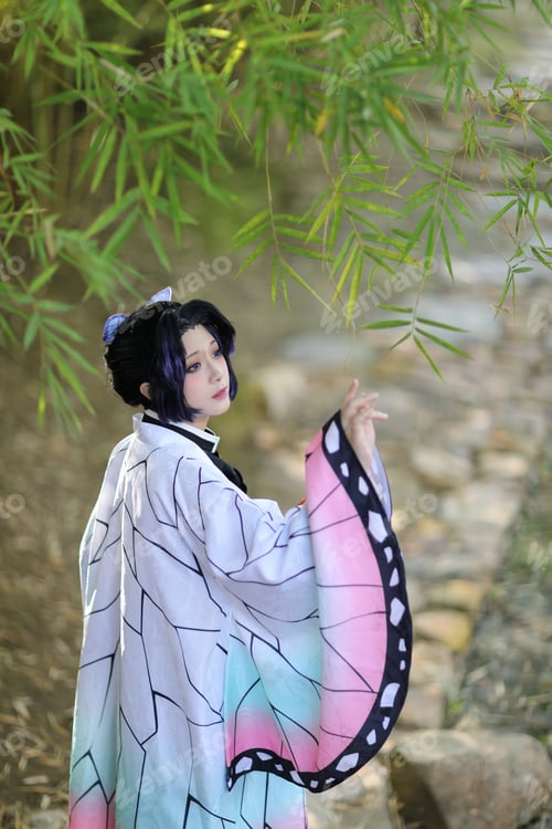 Preview: Japan Anime Cosplay Portrait Of Girl With Comic Costume With Japanese Theme Garden
