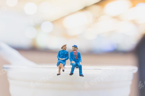 Preview: Miniature People : Couple Sitting On Cup , Valentine Day'S Concept