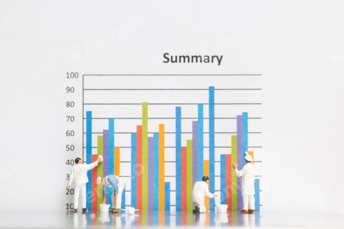 Preview: Miniature People : Worker Painting Business Graph On White Background , Business Growth Concept