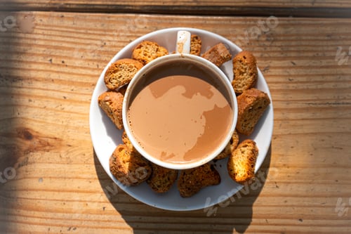 Preview: A Closeup Shot Of Tea Time With Snacks In White Cutlery Set In Manali, Himachal Pradesh