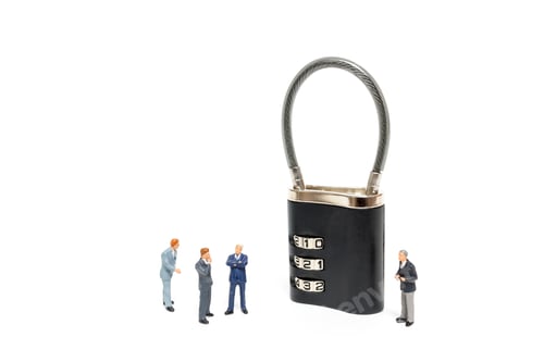 Preview: Miniature People : Businessman Helps To Unlock Password On The Keys : Business Concept The Solution