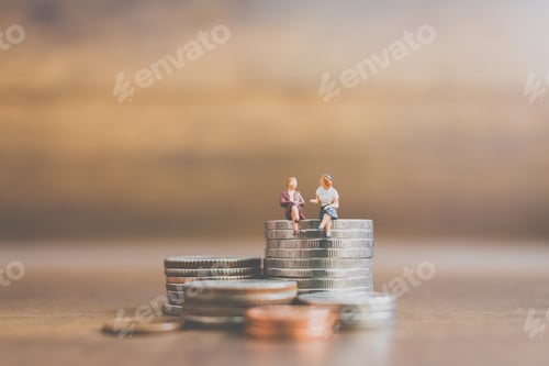 Preview: Miniature People Businessman On Coins And Space For Text