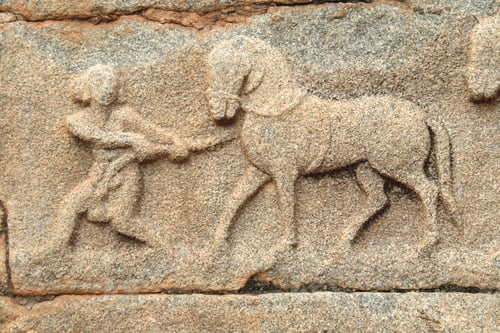 Preview: A Horseman Pulling The Reluctant Horse - A Wall Carving On Mahanavami Dibba, Hampi