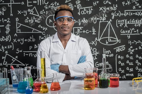 Preview: Scientists Wear Glasses And Folded Arms In The Laboratory.