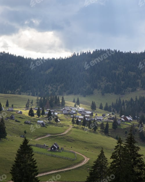 Preview: An Aerial Shot Of A Small Village In An Amazing Mountain Landscape In Transylvania, Romania