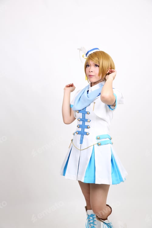 Preview: Portrait Cosplay Dancing Girl Isolated In White Background