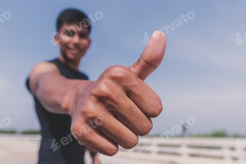 Preview: Man Doing Exercises And Warm Up Before Run And Physical Fitness Test On Bridge ; Healthy Lifestyle
