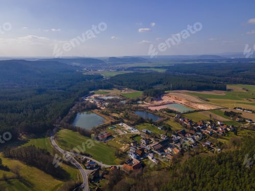 Preview: A Bird'S-Eye View Of A Rural Town In The Green Fields With Ponds Surrounded By Thick Forests