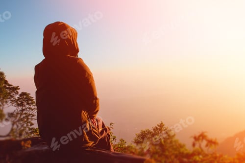 Preview: Woman Silhouette At Sunset On Hill