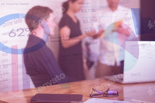Preview: Business Documents On Office Table And Graph Business With Social Network Diagram And Business Team