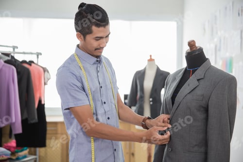 Preview: Handsome Man Asian Fashion Designer Working In His Workshop