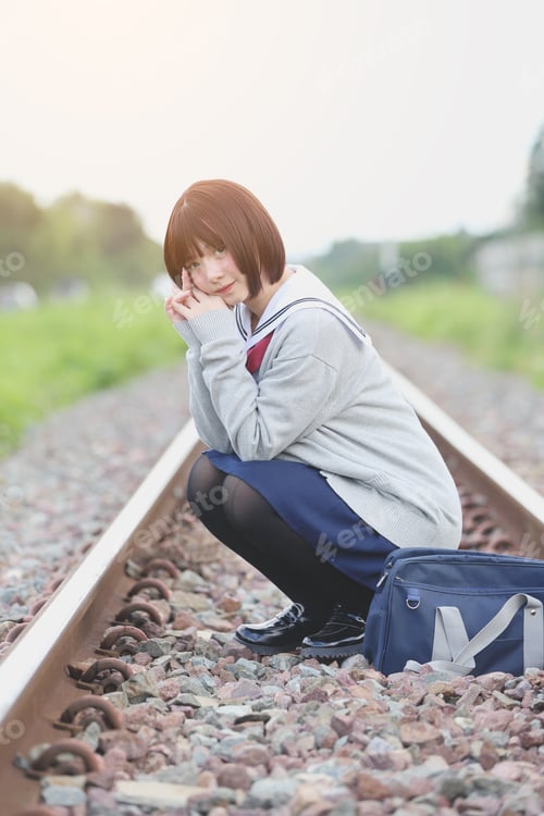 Preview: Portrait Of Japanese School Girl With Countryside Park
