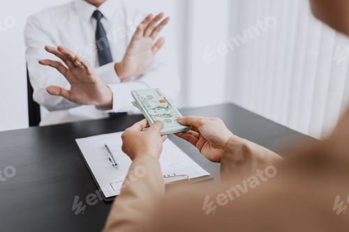 Preview: Businessman Giving A Bribe On Money For Corruption Contract.