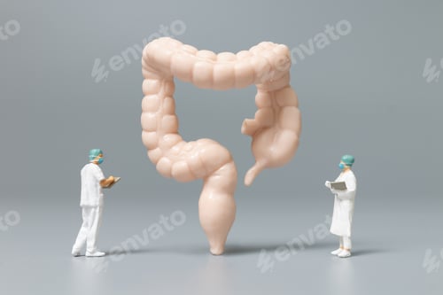 Preview: Miniature People Doctor And Nurse Observing And Discussing About Human Large Intestine, Science And