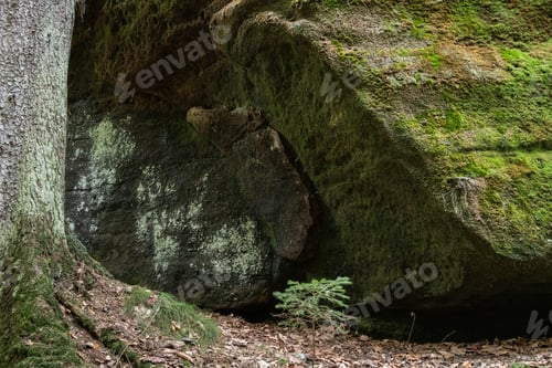 Preview: A Closeup Shot Of Huge Rocks Covered With Green Moss