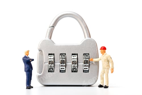 Preview: Miniature People Working On Combination Lock Number 2020 , Happy New Year Concept