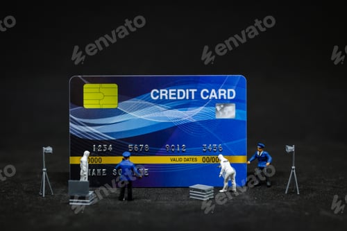 Preview: Miniature People : Police And Detective Finding Proof From Credit Card In Crime Scene, Cyber Crime