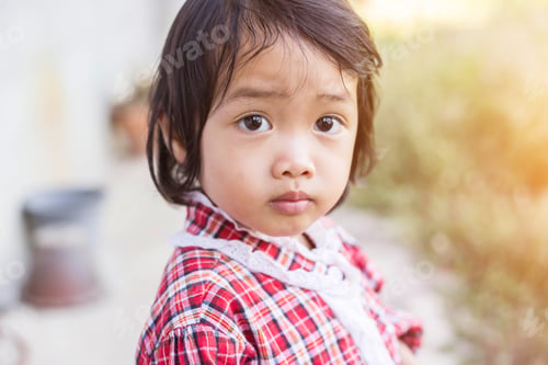 Preview: Portrait Of Happy Smiling Cute Little Girl Child Outdoors In Summer Day