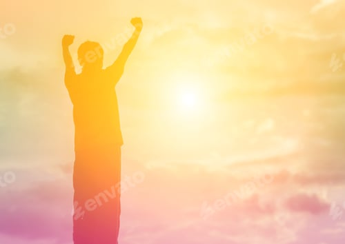 Preview: Silhouette Of Woman Praying Over Beautiful Sky Background