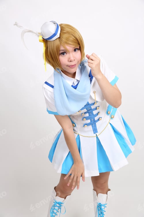 Preview: Portrait Cosplay Dancing Girl Isolated In White Background