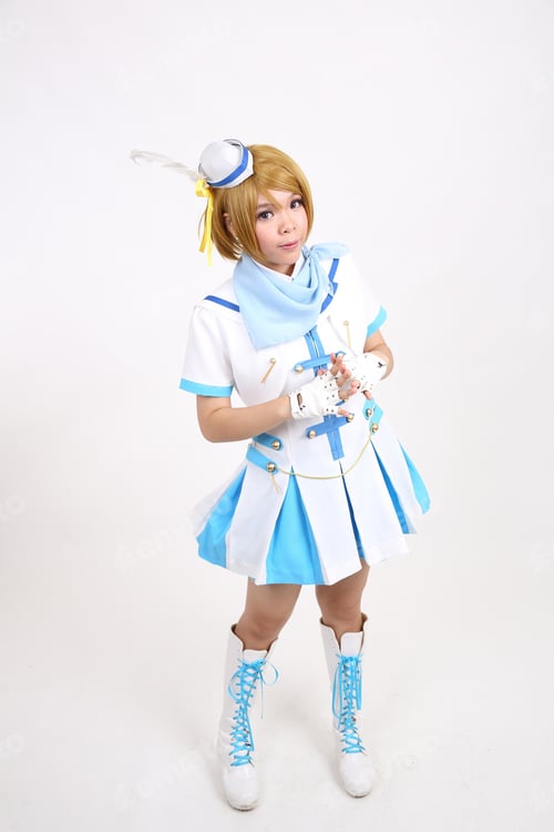 Preview: Portrait Cosplay Dancing Girl Isolated In White Background