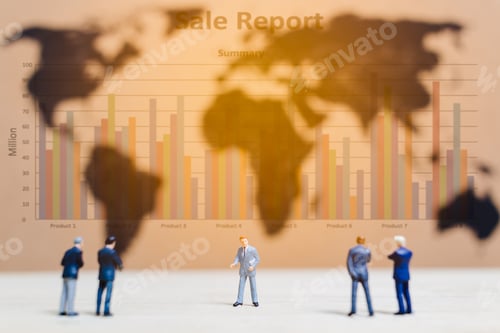 Preview: Miniature People :Businessman Standing On World Map Background , Growing Business Concept