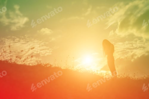 Preview: Silhouette Of A Young Woman Standing Alone