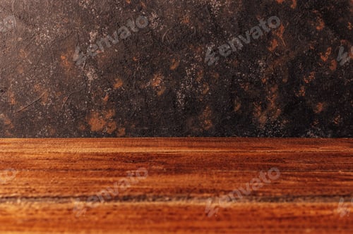 Preview: A Closeup Of A Wooden Surface With Space For Text Against A Dark Textured Wall