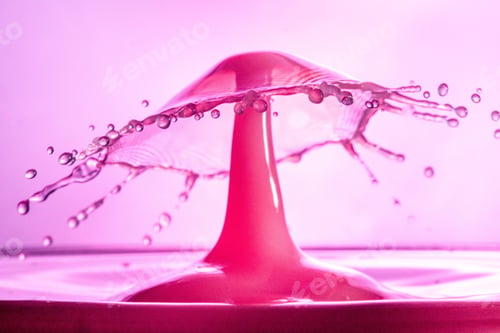 Preview: A Closeup Of A Cool Pink Water Splash Against A Blurred Background - Great For Wallpapers