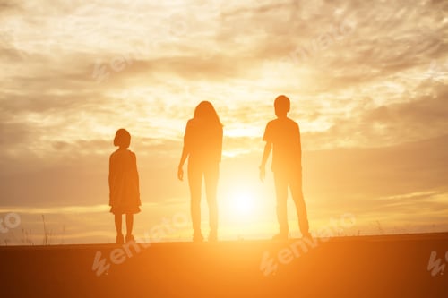 Preview: Kid Silhouette,Moments Of The Child'S Joy. On The Nature Sunset