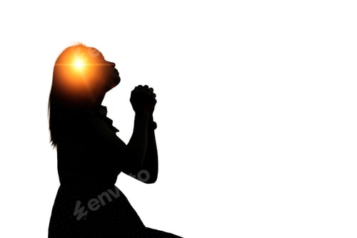 Preview: Silhouette Of Woman Praying Over Beautiful Sky Background
