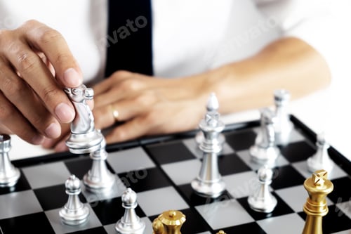 Preview: Businessman Playing Chess Board, Competition In Business.