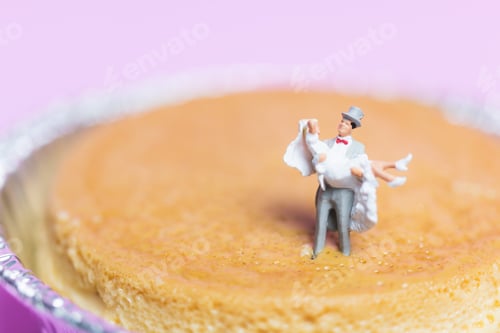 Preview: Miniature People Wedding , Bride And Groom Couple On Pink Background , Valentine'S Day Concept