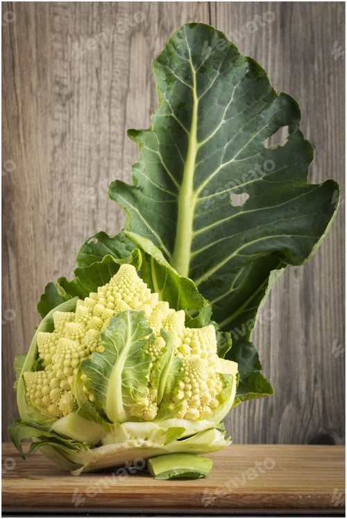 Preview: The Closeup Of Romanesco Broccoliagainst Wooden Background