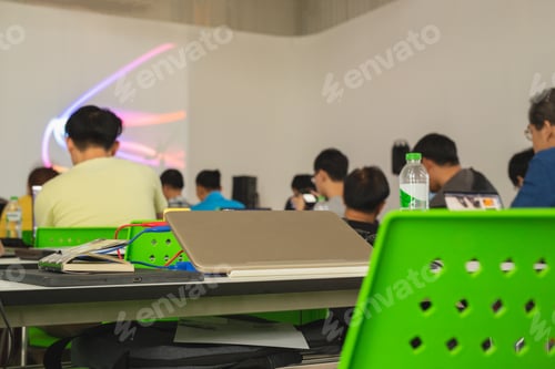Preview: Selected Focus On Laptop With Student Study In Classroom.