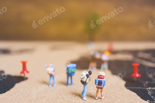 Preview: Miniature People Travelers Walking On World Map , Traveling And Exploring The World Concept