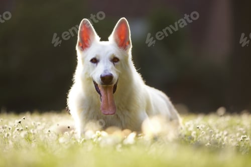 Preview: A Closeup Of A White Swiss Shepherd Dog Resting On The Grass
