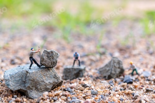 Preview: Miniature People : Worker Team Working On The Rock , Team Work Concept