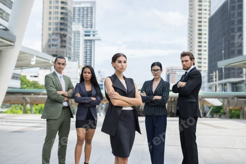 Preview: Portrait Of Business People Worker Team Outside.
