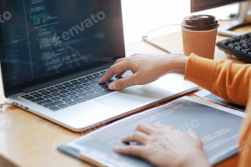 Preview: Young Programmer Working With Data Code In Software Development Company Office.
