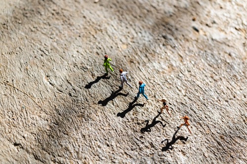 Preview: Miniature People : Group Of People Are Running On Concrete Floor , Healthy And Lifestyle Concept