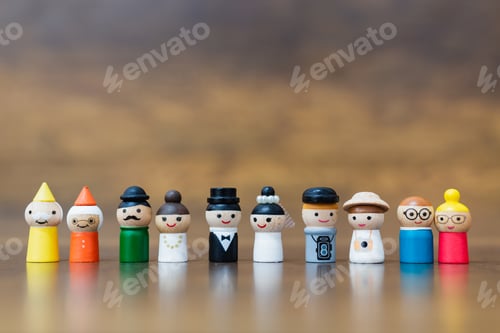 Preview: Miniature Toy : Wooden Doll With Happy Face On Wooden Background
